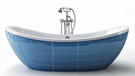 blue freestanding bathtub with shower fixture