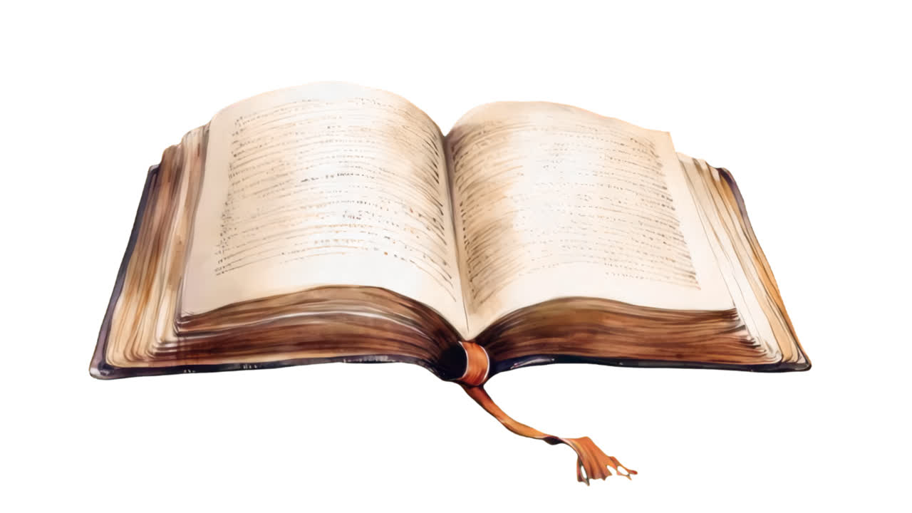 Vintage open book illustration animation isolated asset, transparent 4K video, alpha channel, ProRes