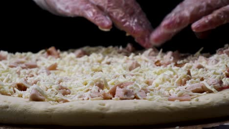 preparando una pizza de queso de pollo