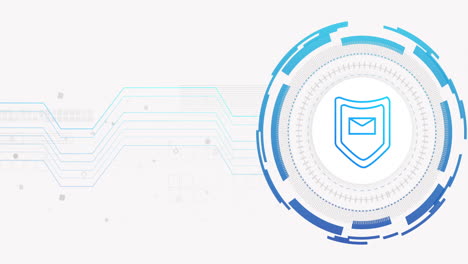 Animation-of-network-of-connections-and-envelope-with-shield-on-white-background