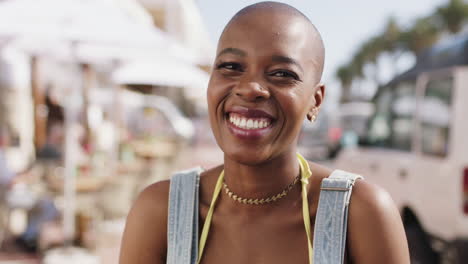 face, smile and cheerful black woman enjoying