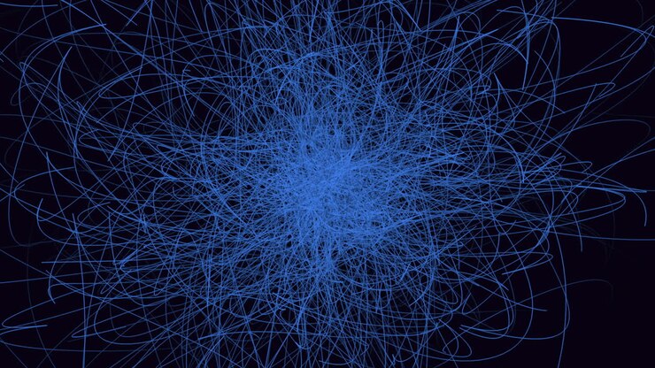 blaue kugel aus linien im dunklen raum