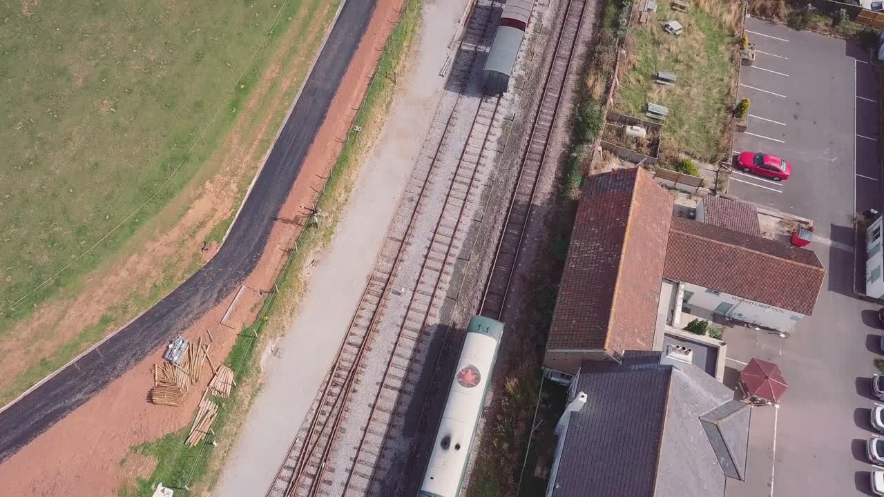 Aerial view of train and railway tracks