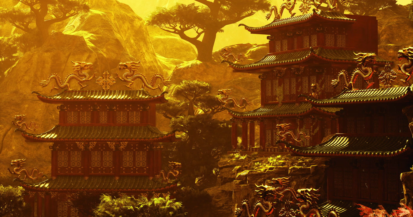Chinese sunset showcases ancient architecture and cultural heritage