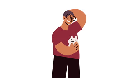 man holding a pet rabbit