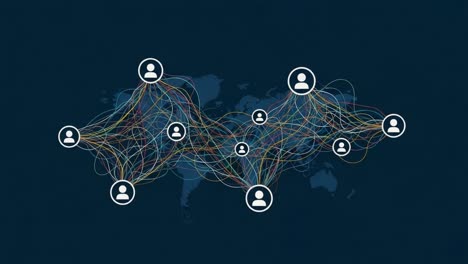 a visual representation of global connectivity: exploring networks and interactions among individuals through colorful lines on a world map background