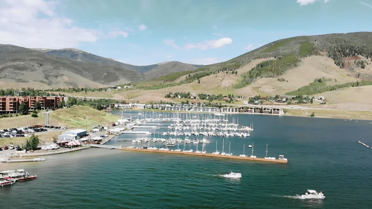 Aerial view of the marina at Dillion Reservoir in Silverthorne Colorado