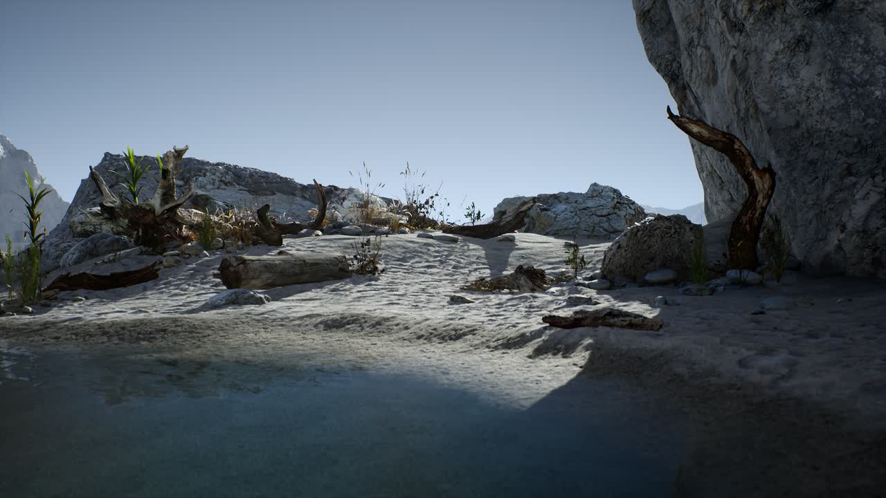 바다 의 바위 절벽 근처 에 있는  ⁇  모래 해변