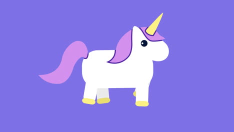Animation of unicorn and flowers on rainbows over purple background