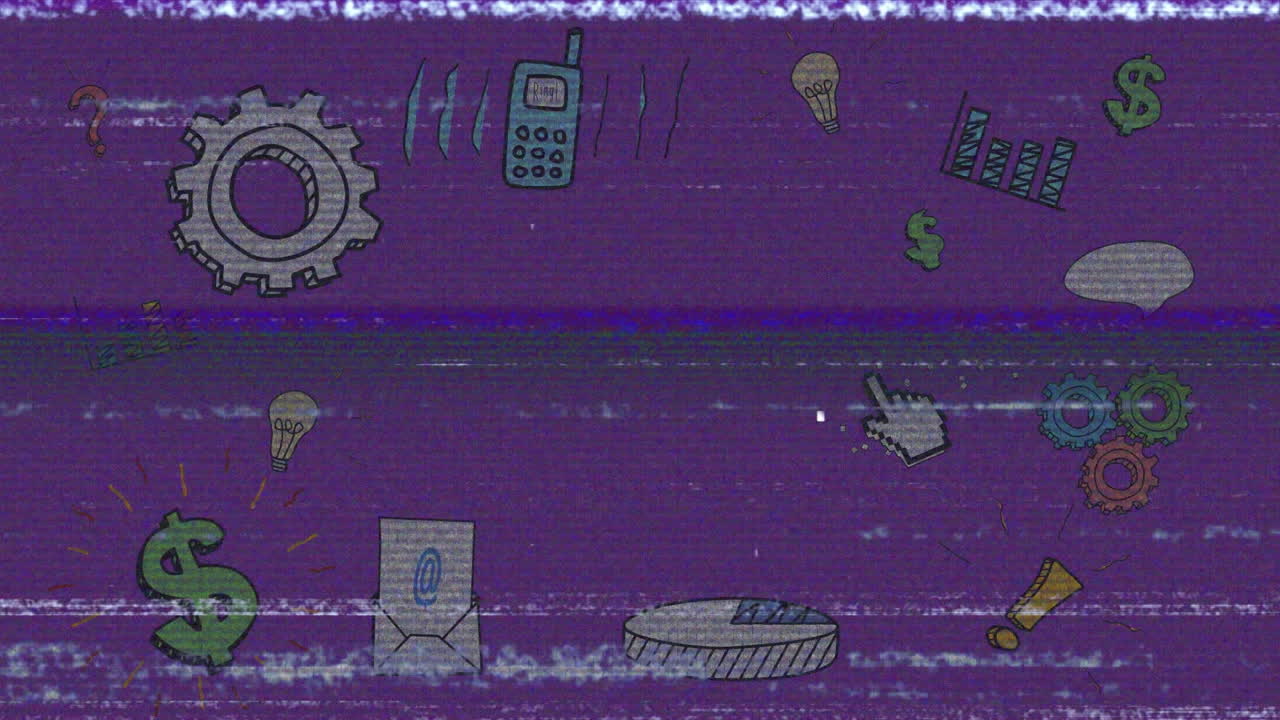 animación de iconos de redes sociales sobre la pantalla con ruido