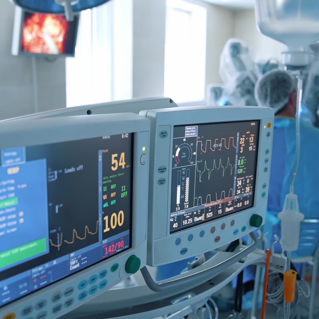 Screen of monitor showing signs of patient healthcare. Health medical monitor in intensive care