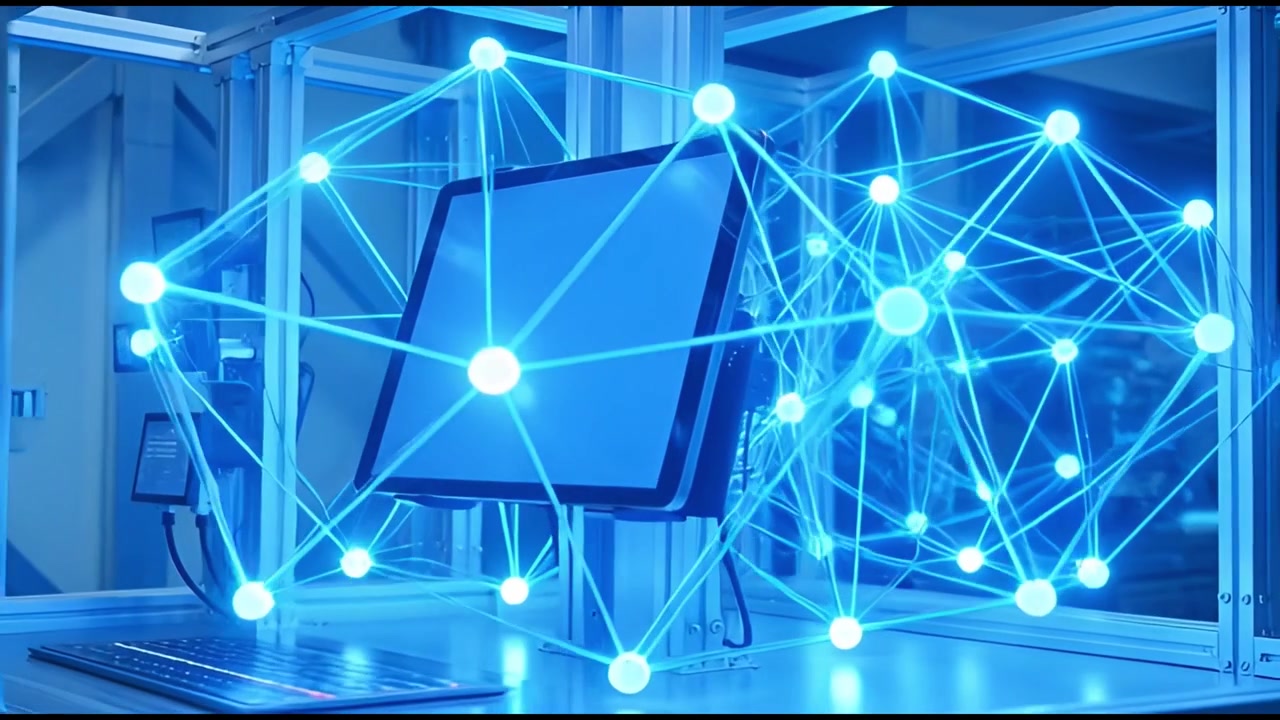 Digital Network Visualization Emerging Around a Tablet Screen