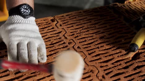 bricklaying process close-up