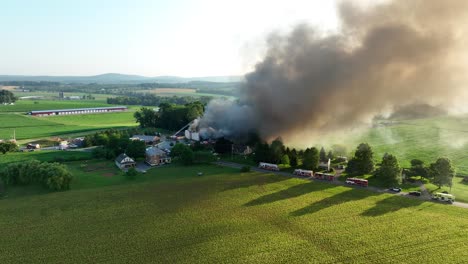 wide aerial view of ongoing fire from gas explosion, emergency services at work, usa