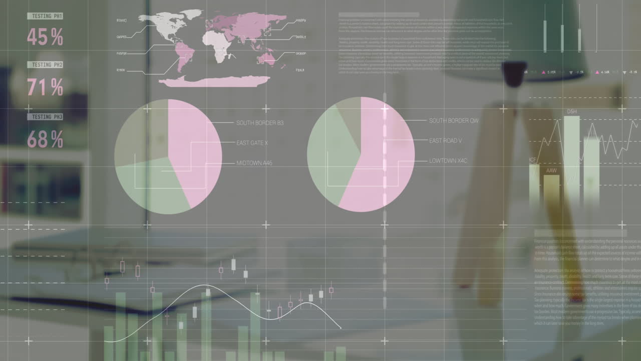 animación de la interfaz infográfica sobre la lámpara de mesa y el portátil en el escritorio