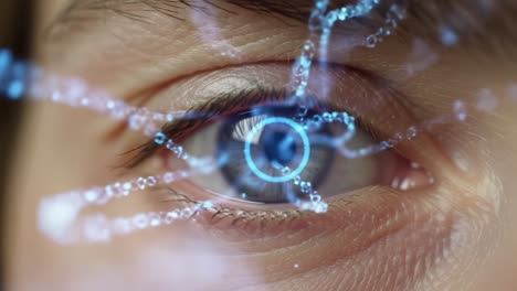 an intricate close-up of an eye with high-tech visual elements illustrating connection and perception through digital effects