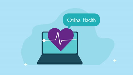 laptop with heart cardio telemedicine app animation