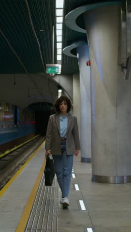 mujer caminando por una estación de metro