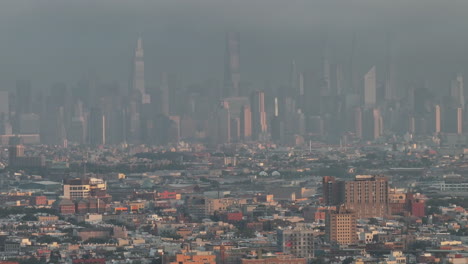 Aerial view of New York City on a humid summer morning