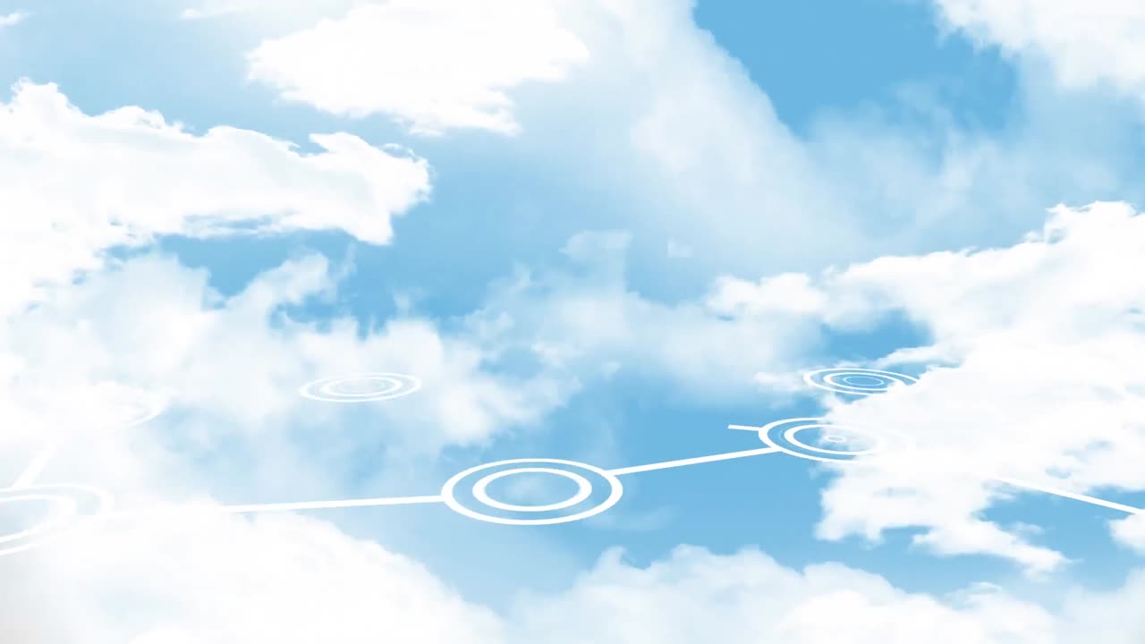 하늘 위의 아이콘으로 연결 네트워크의 애니메이션