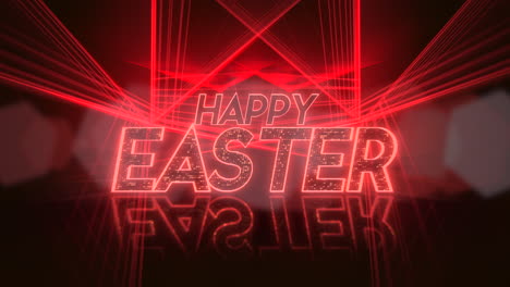 happy easter with red neon laser on performance stage