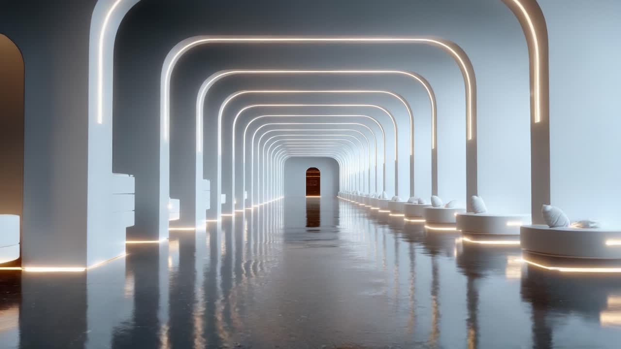 A Serene and Modern Interior Space Featuring Smooth Surfaces, Sleek Lines, and Soft Lighting, Creating a Calming Atmosphere Perfect for Relaxation and Reflection