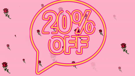 animation of 20 percentage text over flowers on pink background