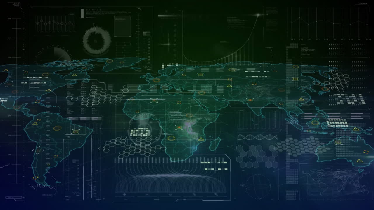 Animation of financial data processing over world map