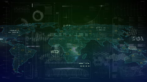 animación del procesamiento de datos financieros sobre el mapa del mundo