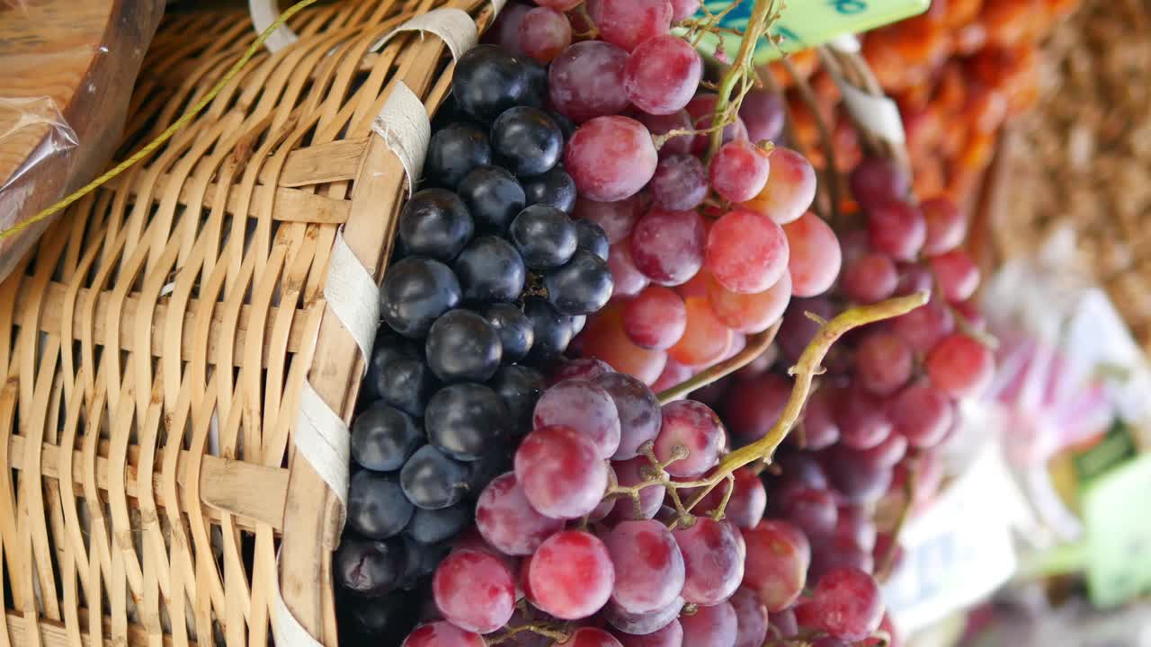 Fresh Grapes in a Wooden Basket