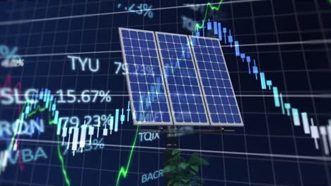 Animation-Von-Statistiken-Und-Finanzdatenverarbeitung-über-Solarpaneele