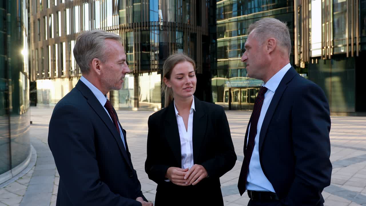 joven hermosa mujer de negocios milenaria líder en traje comparte experiencia de conocimiento con colegas masculinos oficina de negocios en el fondo marketing finanzas abogados conferencia ceo