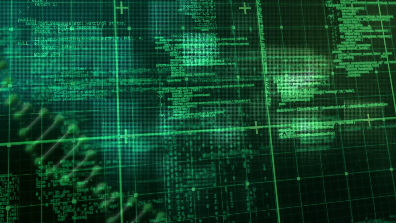 Digital animation of dna structure spinning over data processing against green background
