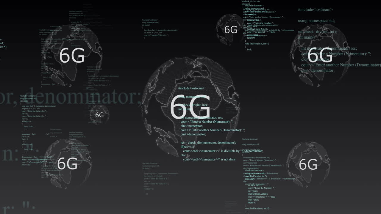 animación de texto 6g y procesamiento de datos sobre globos