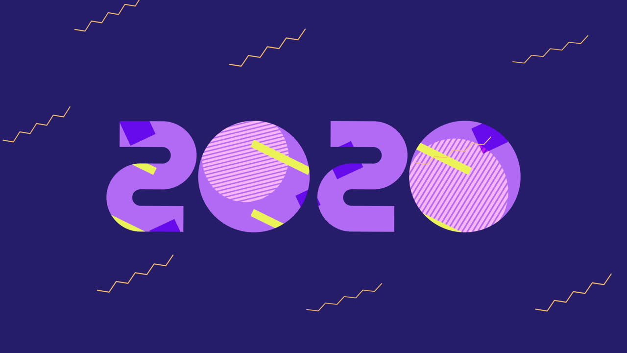 colors lines and geometric figures animation with 2020 year
