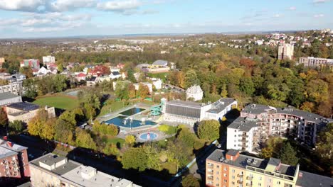 Aerial-View-Of-Water-World-Sareza-In-Moravská-Ostrava,-Czechia