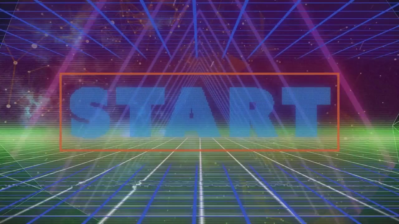Video con testo "start" su un motivo luminoso.