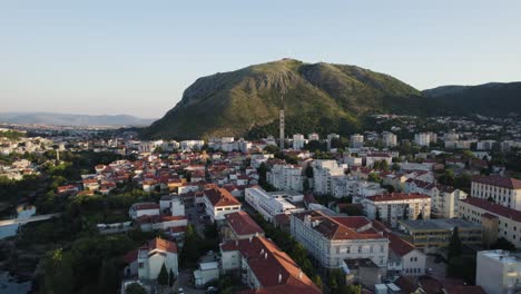 mostar city aerial panorama with iconic architecture and hill backdrop