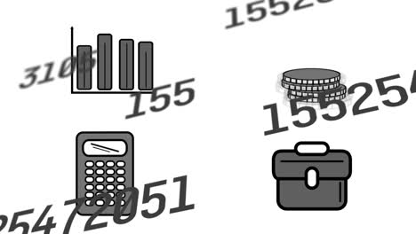 animation von schwebenden sich verändernden zahlen über sich verändernden bildungs-icons