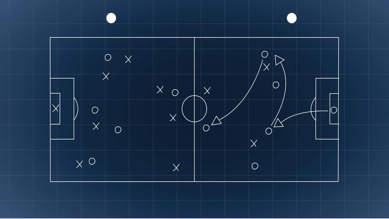 파란색 디지털 아이콘에 모양을 통해 다양한 데이터 처리의 애니메이션