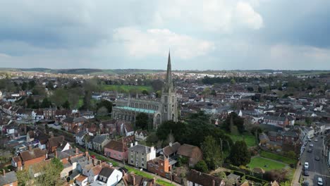 Saffron-Walden-Marktstadt-In-Essex,-Vereinigtes-Königreich-Drohnen-Luftaufnahmen-4K