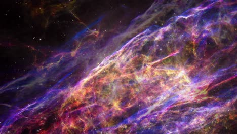 seamless loop space flight flying into the the veil nebula or ngc 6960 or the witch's broom nebula is a cloud of heated and ionized gas and dust in the constellation cygnus. finished image by nasa.