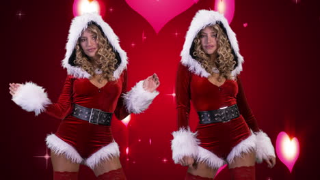 una mujer baila con un lindo disfraz de santa claus para el rodaje de discoteca de navidad.