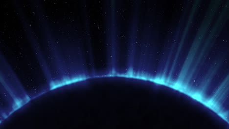 eclipse cósmico. fondo negro. color azul. animación en 3d