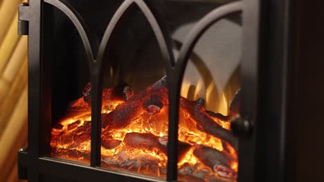 a warm, glowing electric fireplace in operation