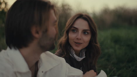 romantic couple sharing a tender moment outdoors