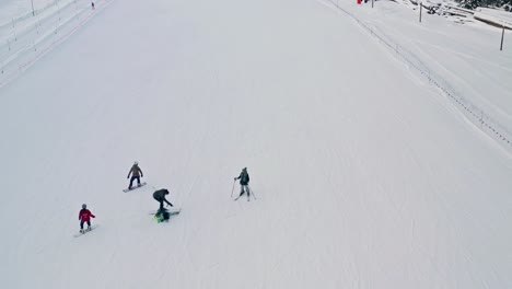 tourists ski on the ski resort located in bialy potok, lesser poland