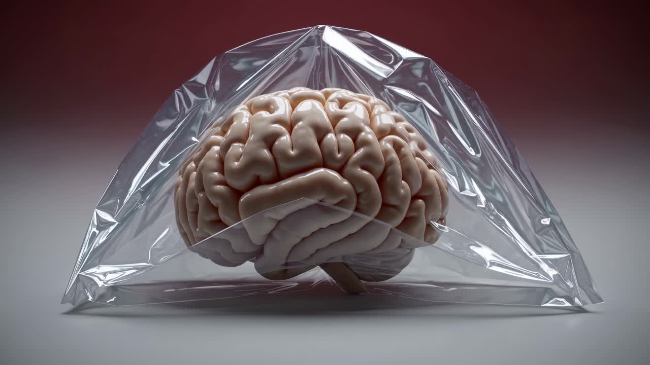 Human brain wrapped in plastic wrap symbolizing mental health issues ...