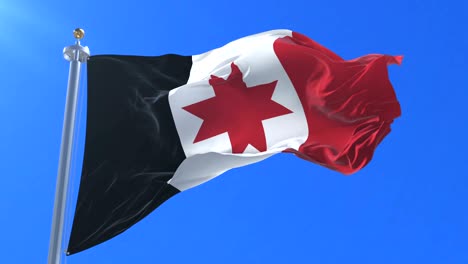 flag of udmurtia waving at wind in slow with blue sky, loop