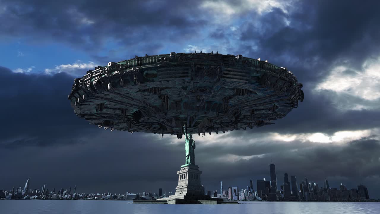 UFO over the Statue of Liberty in New York City
